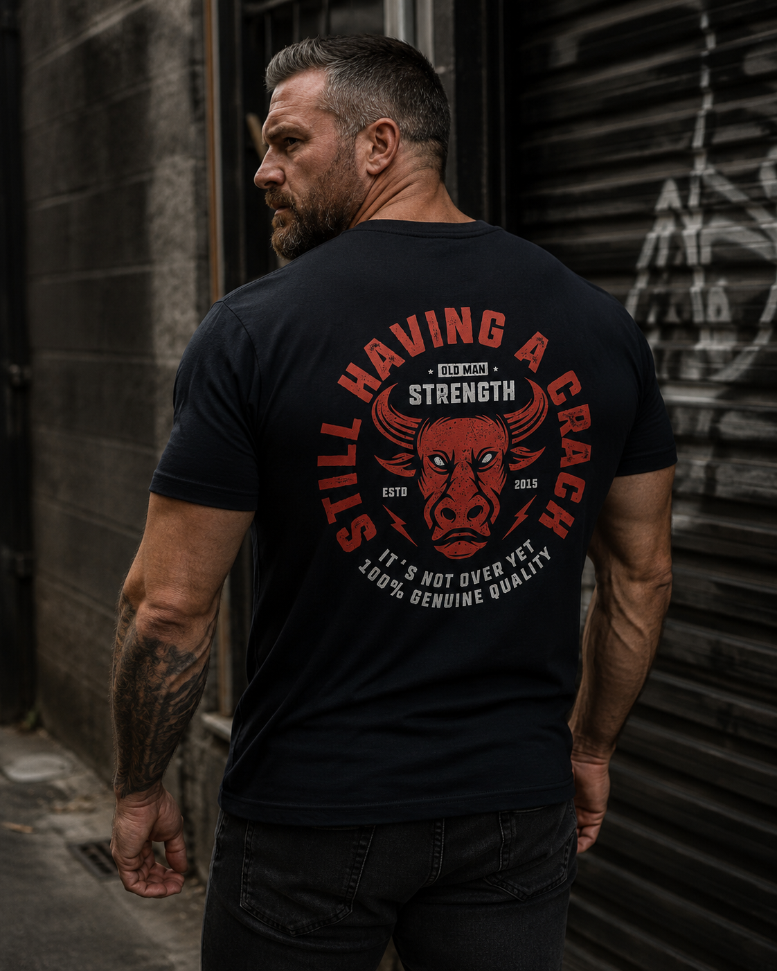 Old Man Strength Original Range  - The Crack Navy T-Shirt