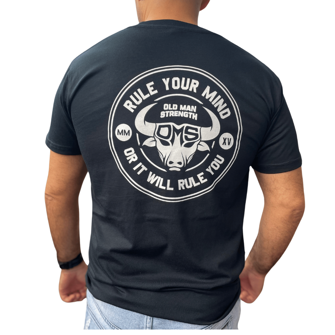 RULE YOUR MIND, OLD MAN STRENGTH, BULL SHIRT, Old Men Strength Training Tshirt, Mens Black Tshirt, Bull Tshirt, Mens Gym Shirts, Fitness shirt, Mens Tee, Navy shirt